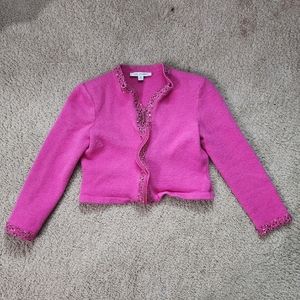 ST. JOHN Women's Cropped Pink Sequin Jacket Blazer Size 0 Rhinestones Party